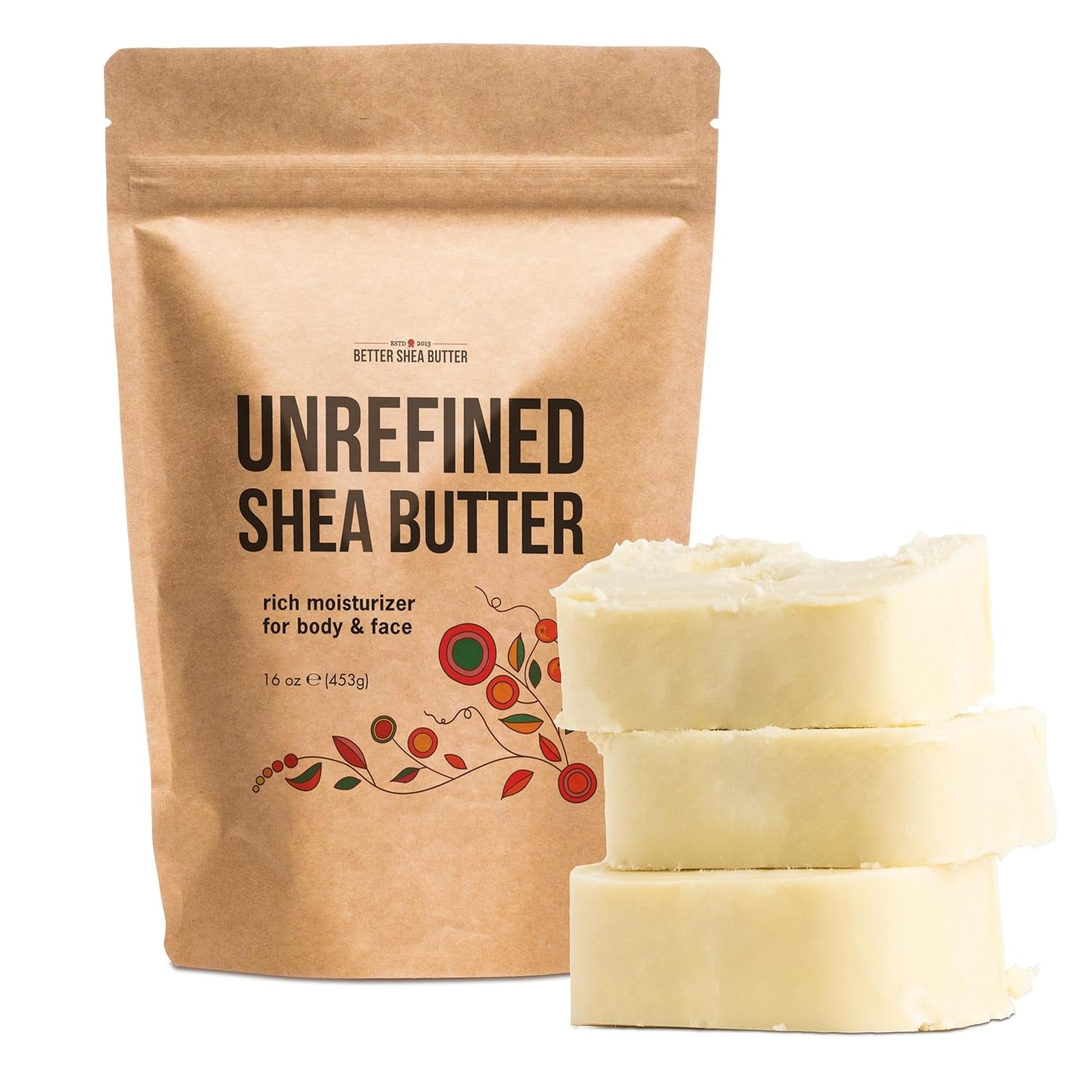 Raw Shea Butter - 100% Pure African Unrefined Shea Butter with Natural Smoky Scent | Moisturizer for Dry Skin & Hair, DIY Body Butter, Soap, Lip Balm - 1 Lb Bar
